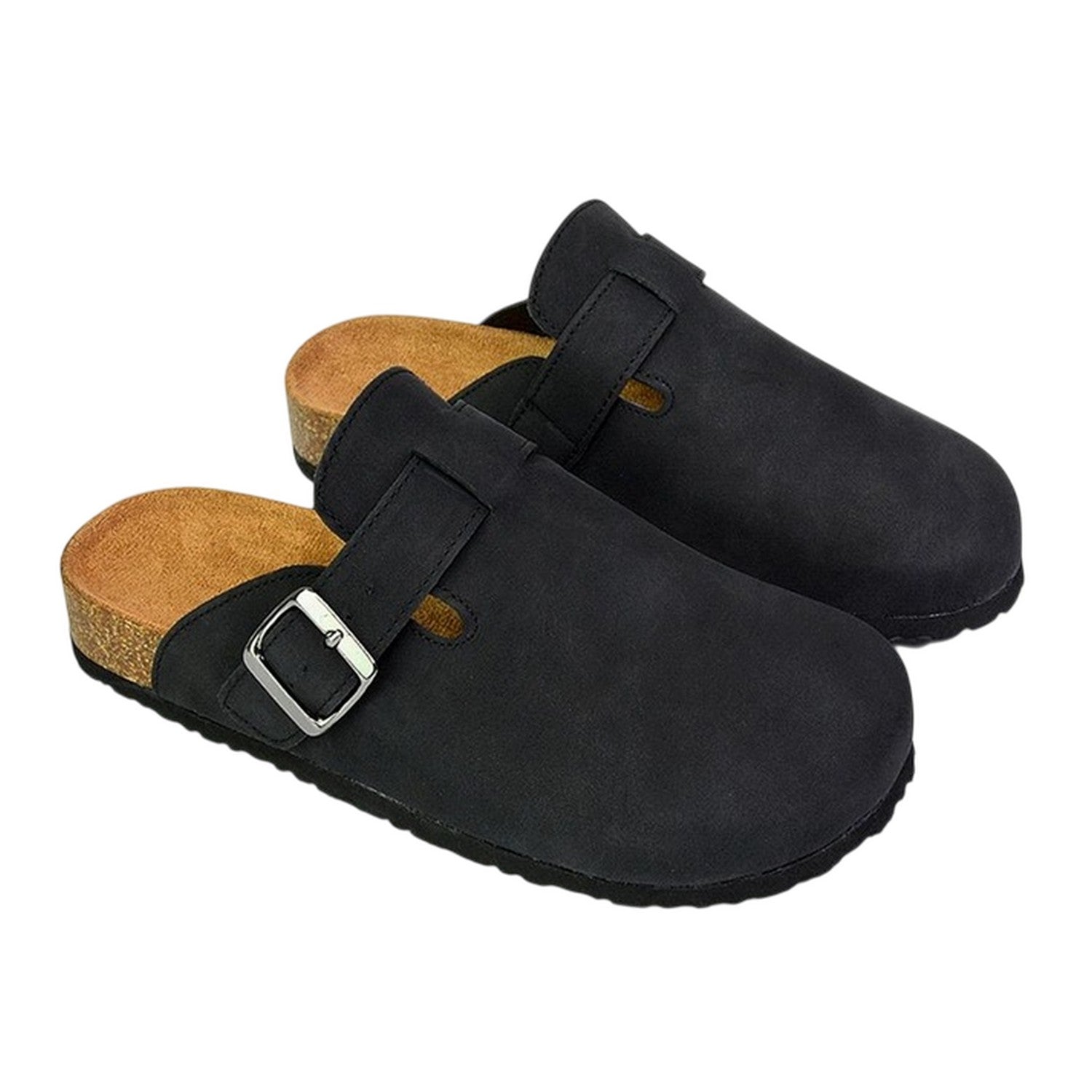 Black - Pack Shot - XY London Womens-Ladies Lucy Cork Slip-on Flat Mules