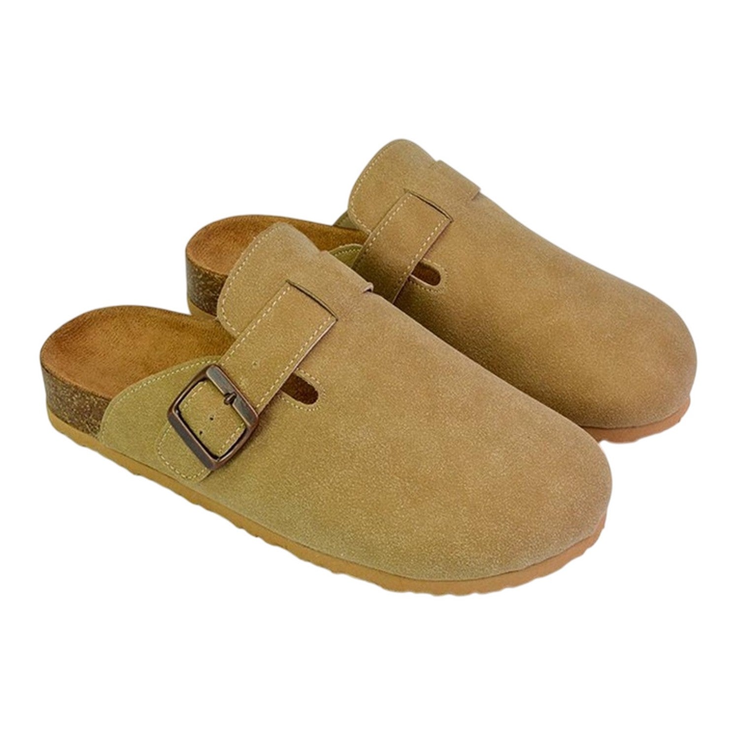 Taupe - Front - XY London Womens-Ladies Lucy Cork Slip-on Flat Mules