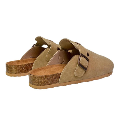 Taupe - Back - XY London Womens-Ladies Lucy Cork Slip-on Flat Mules