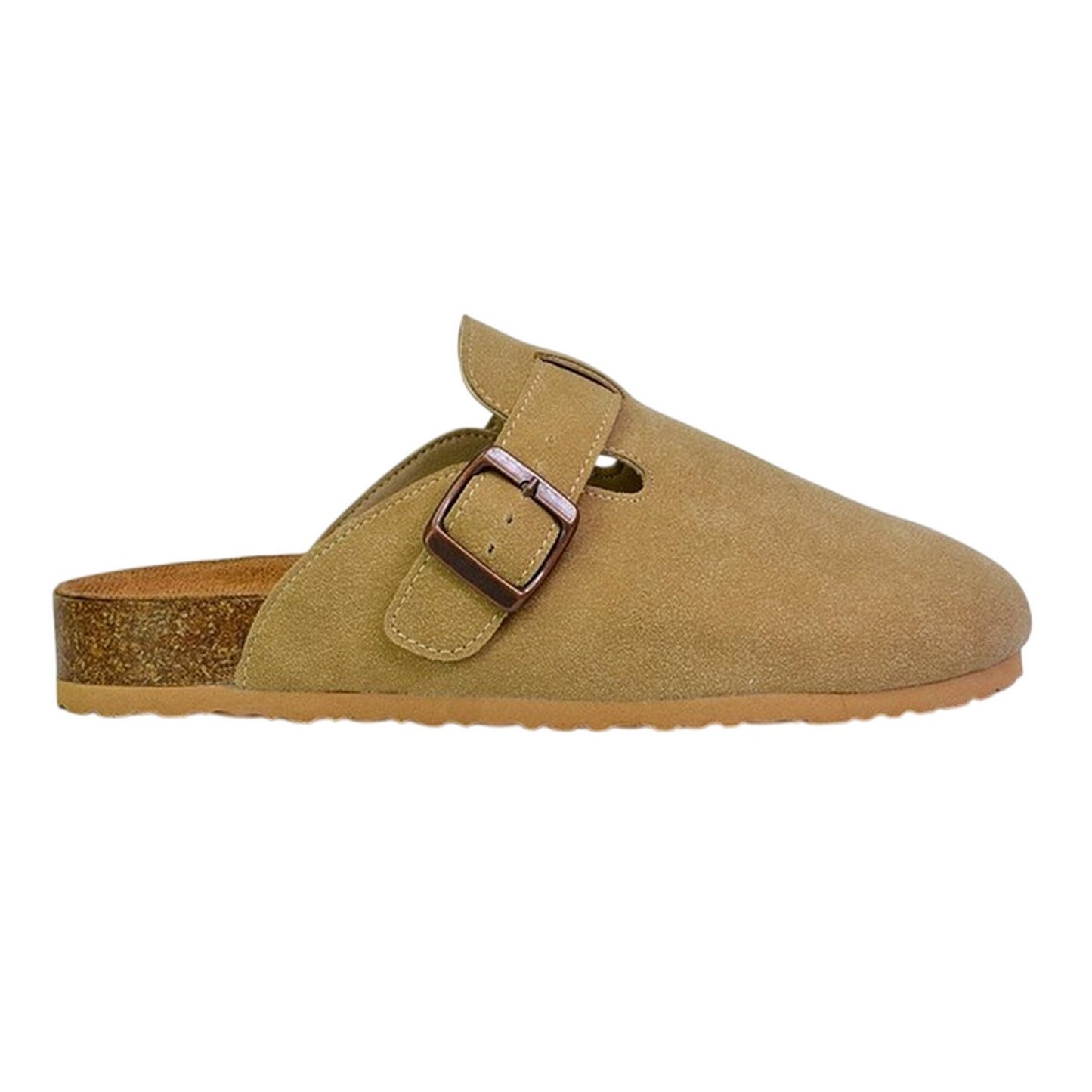 Taupe - Side - XY London Womens-Ladies Lucy Cork Slip-on Flat Mules