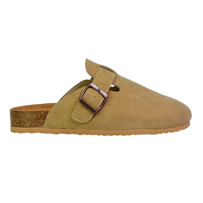 Taupe - Side - XY London Womens-Ladies Lucy Cork Slip-on Flat Mules