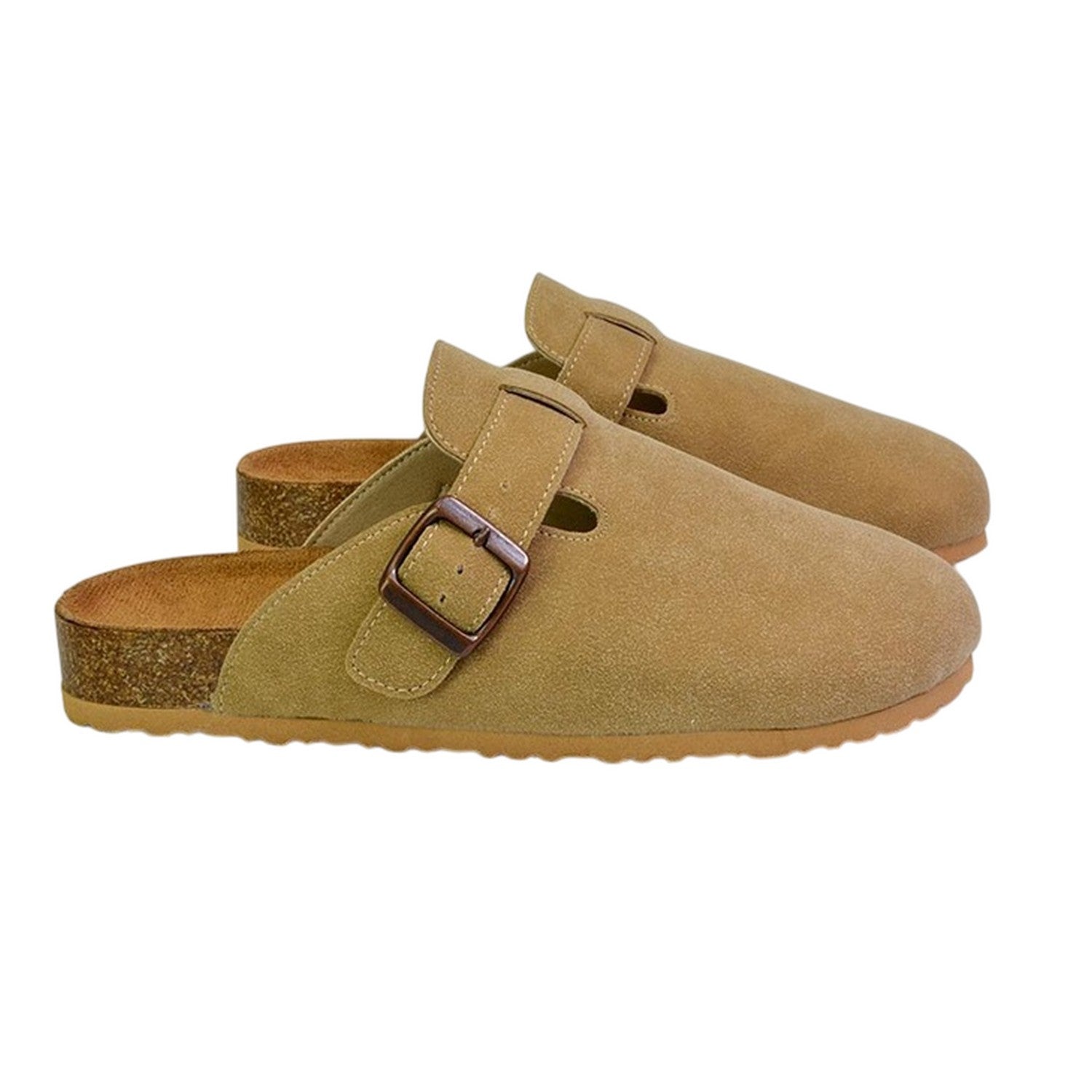 Taupe - Pack Shot - XY London Womens-Ladies Lucy Cork Slip-on Flat Mules