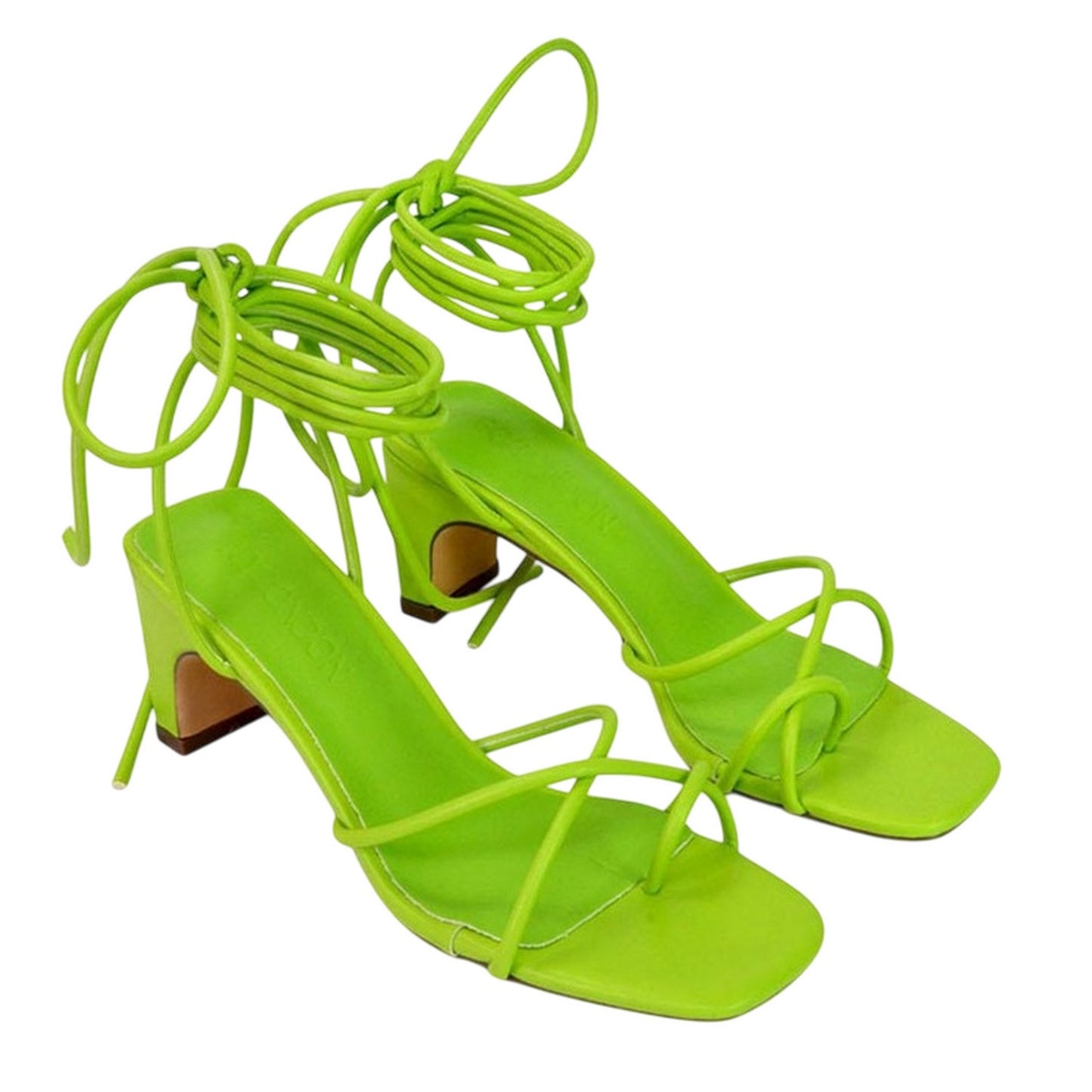 Green - Front - XY London Womens-Ladies Atlas Strappy Square Toe Lace Up Mid Block Heel Sandals
