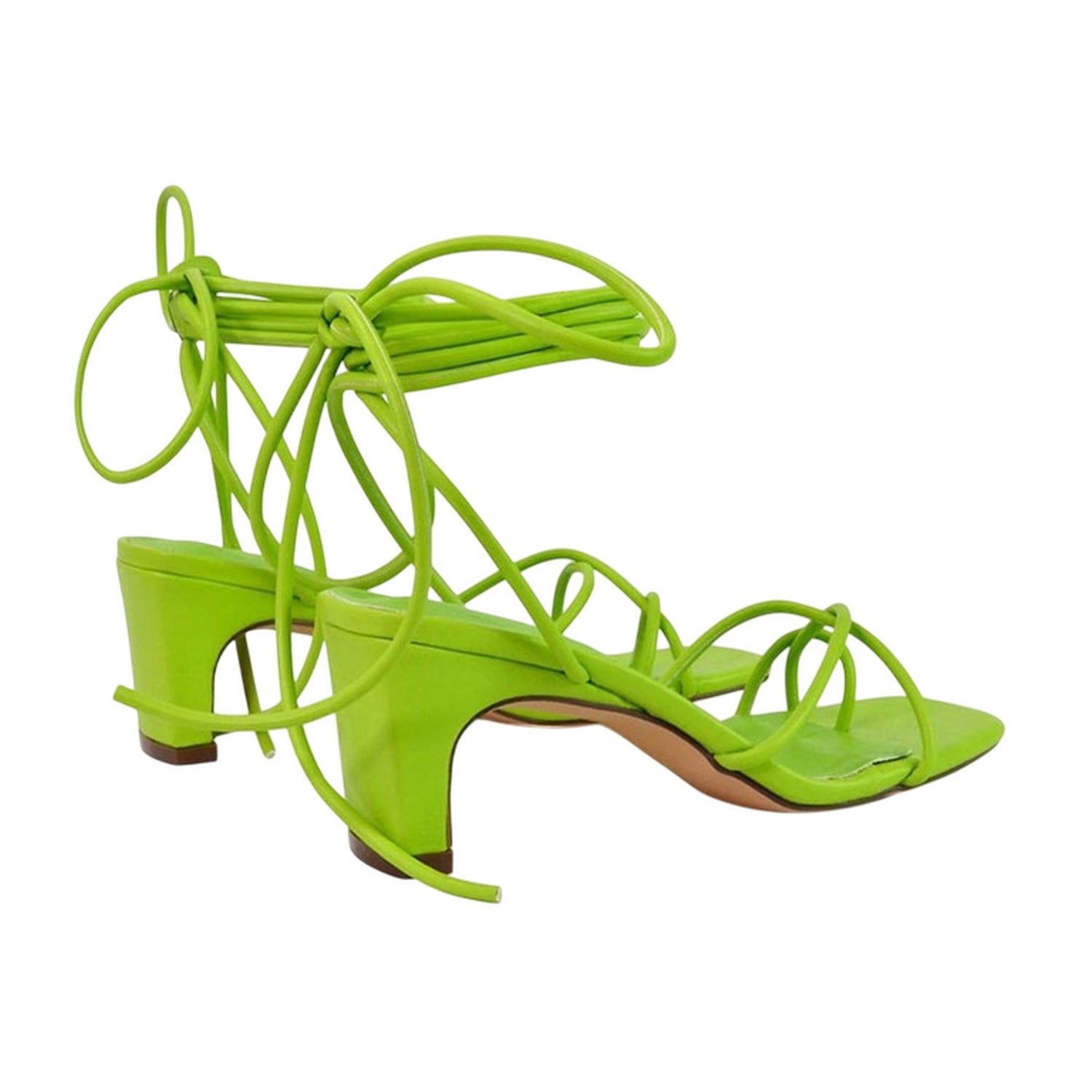 Green - Back - XY London Womens-Ladies Atlas Strappy Square Toe Lace Up Mid Block Heel Sandals