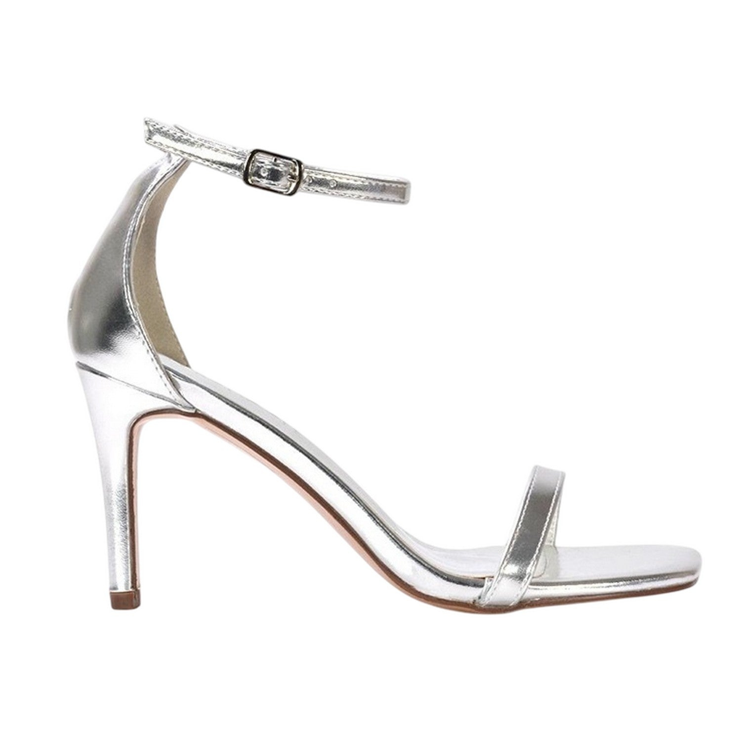 Metallic Silver - Side - XY London Womens-Ladies Emma Metallic Square Toe High Stiletto Heel Sandals