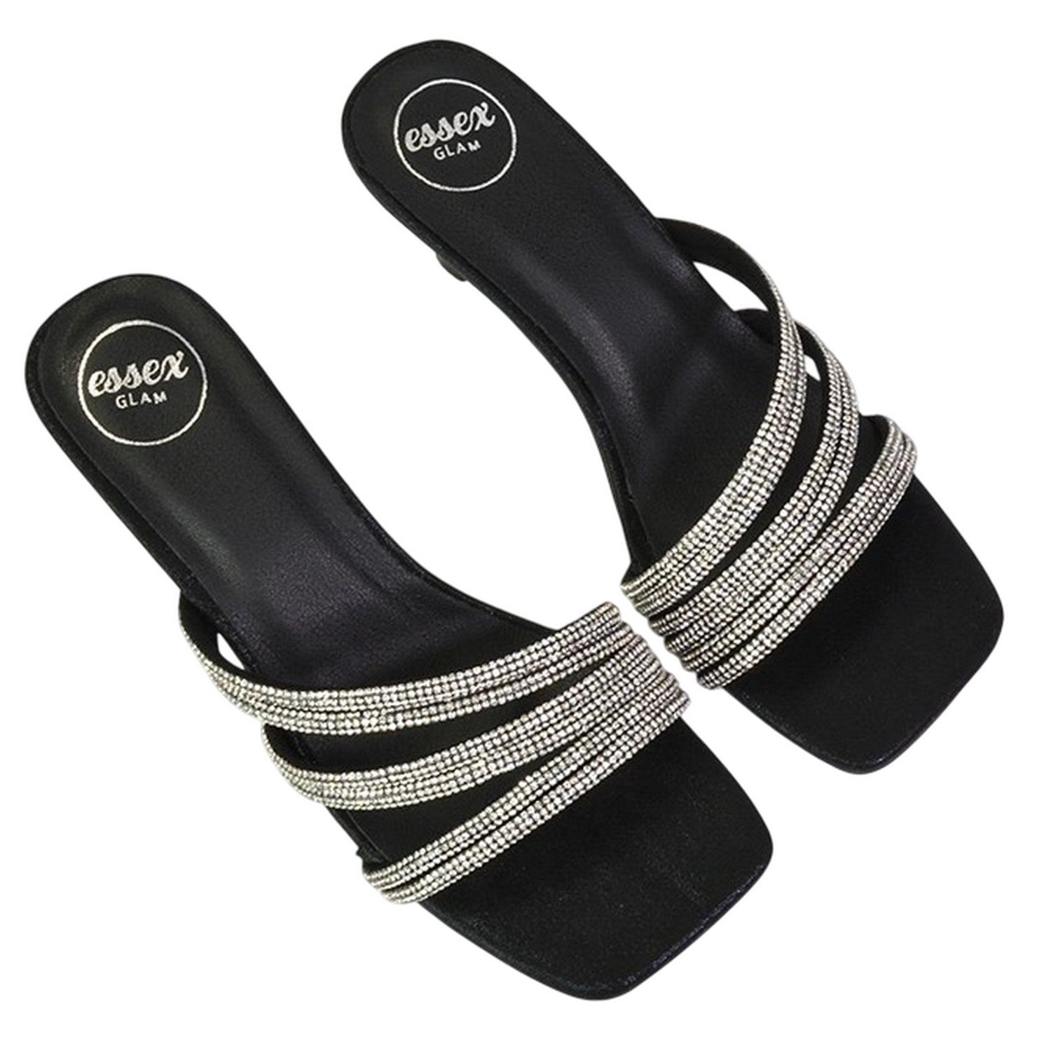 Black - Lifestyle - XY London Womens-Ladies Sparkle Diamante Square Toe Mule Sandals