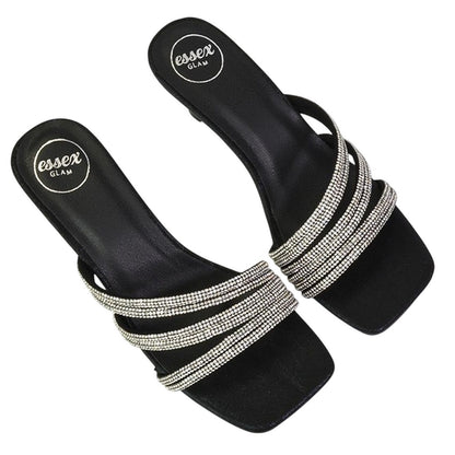 Black - Lifestyle - XY London Womens-Ladies Sparkle Diamante Square Toe Mule Sandals