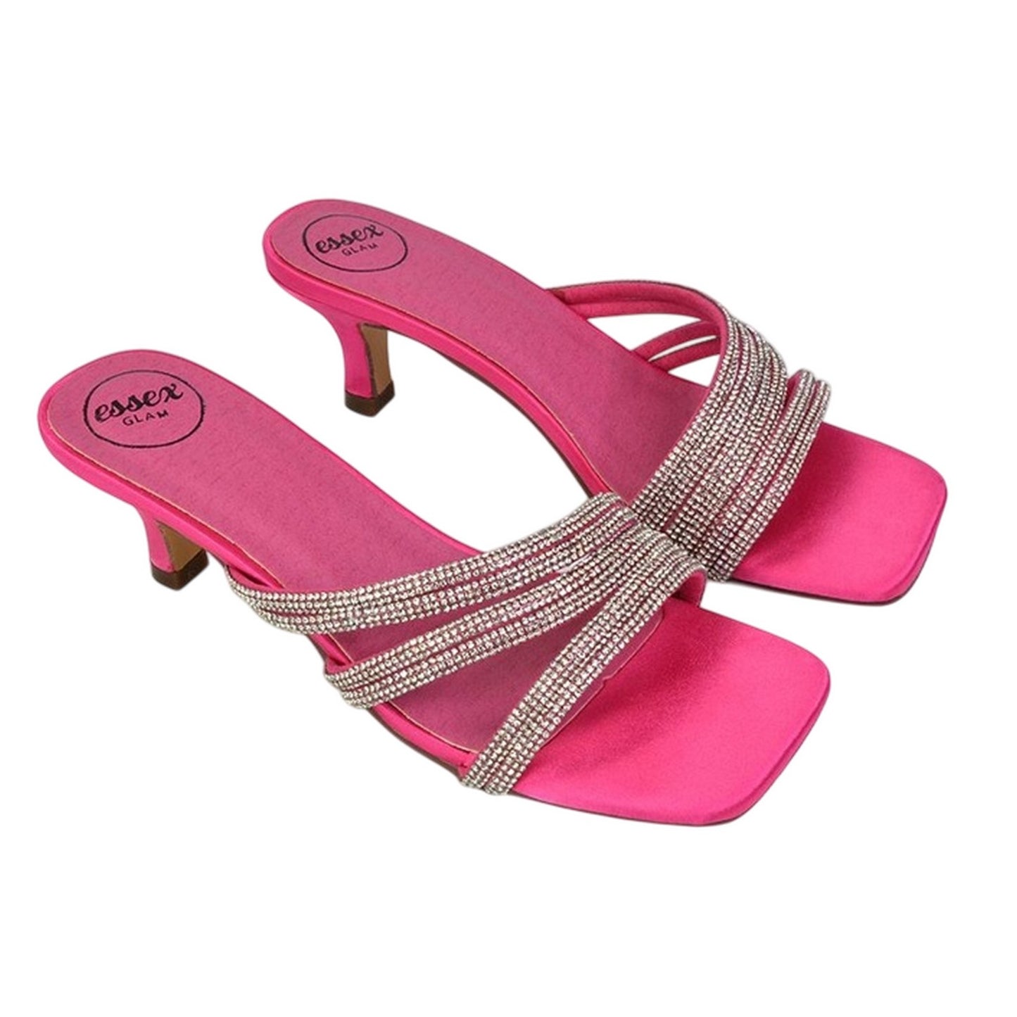 Fuchsia - Front - XY London Womens-Ladies Sparkle Diamante Square Toe Mule Sandals