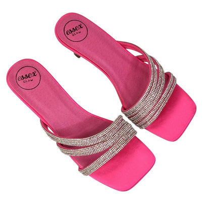 Fuchsia - Lifestyle - XY London Womens-Ladies Sparkle Diamante Square Toe Mule Sandals