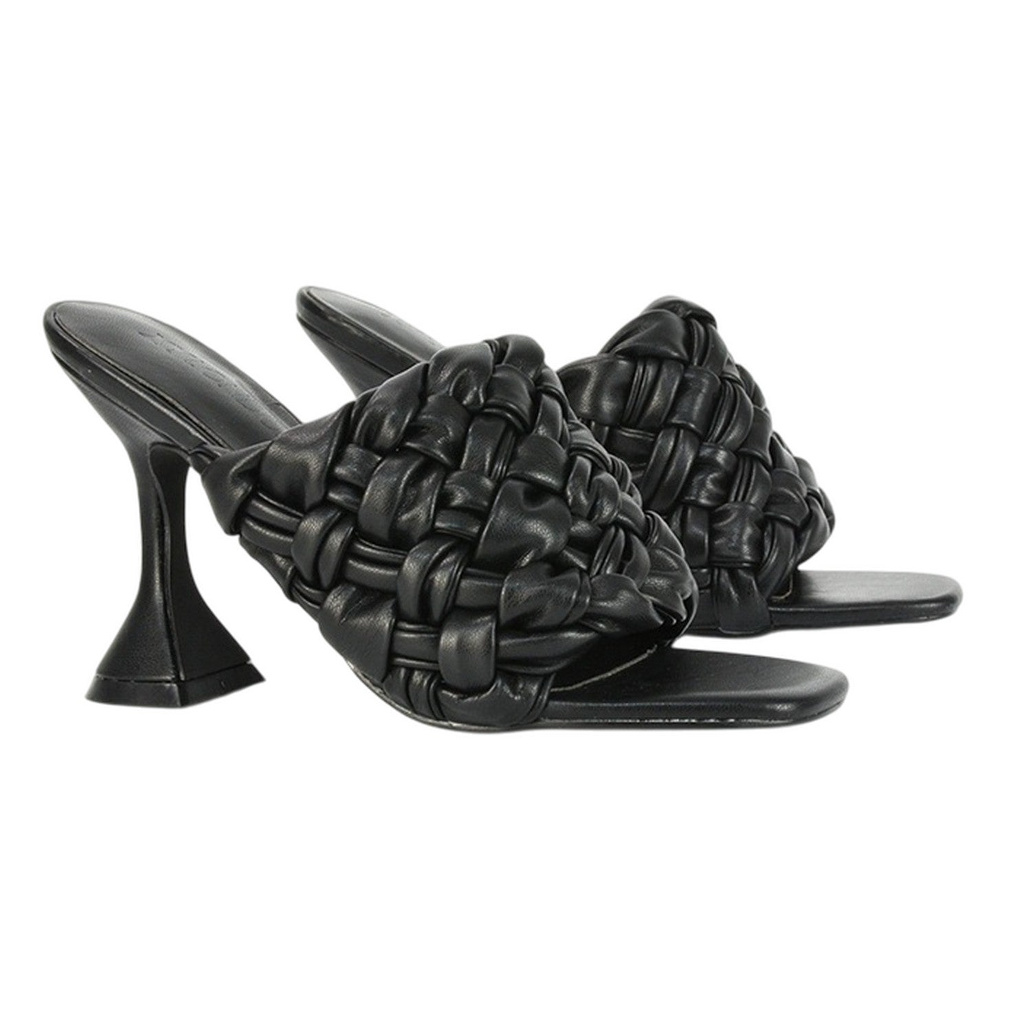 Black - Front - XY London Womens-Ladies Jaci High Heel Flared Mules