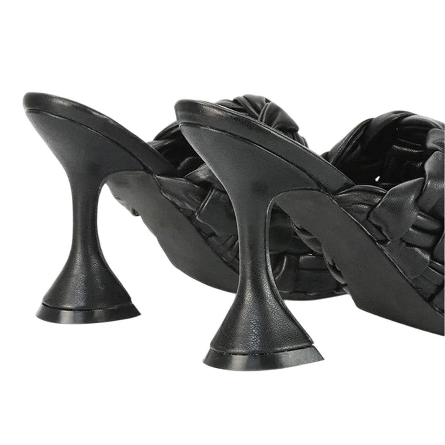 Black - Side - XY London Womens-Ladies Jaci High Heel Flared Mules