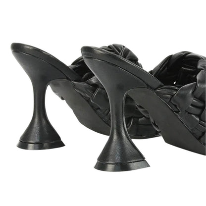 Black - Side - XY London Womens-Ladies Jaci High Heel Flared Mules