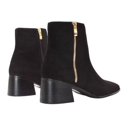 Jet Black - Back - XY London Womens-Ladies Willow Square Toe Ankle Boots
