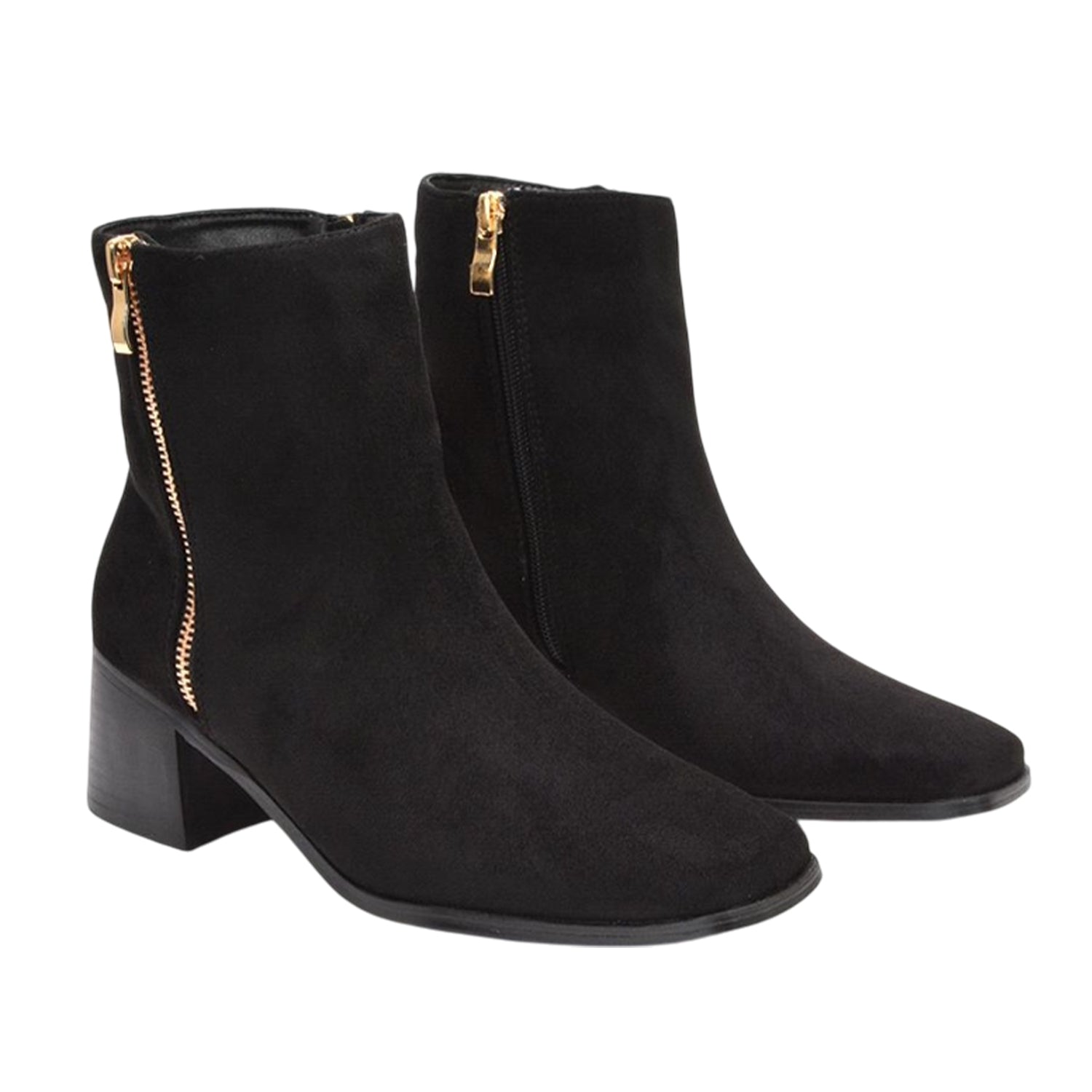 Jet Black - Front - XY London Womens-Ladies Willow Square Toe Ankle Boots