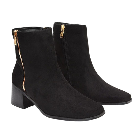 Jet Black - Front - XY London Womens-Ladies Willow Square Toe Ankle Boots