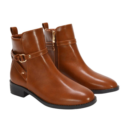 Tan - Front - XY London Womens-Ladies Mollie Low Block Heel Ankle Boots