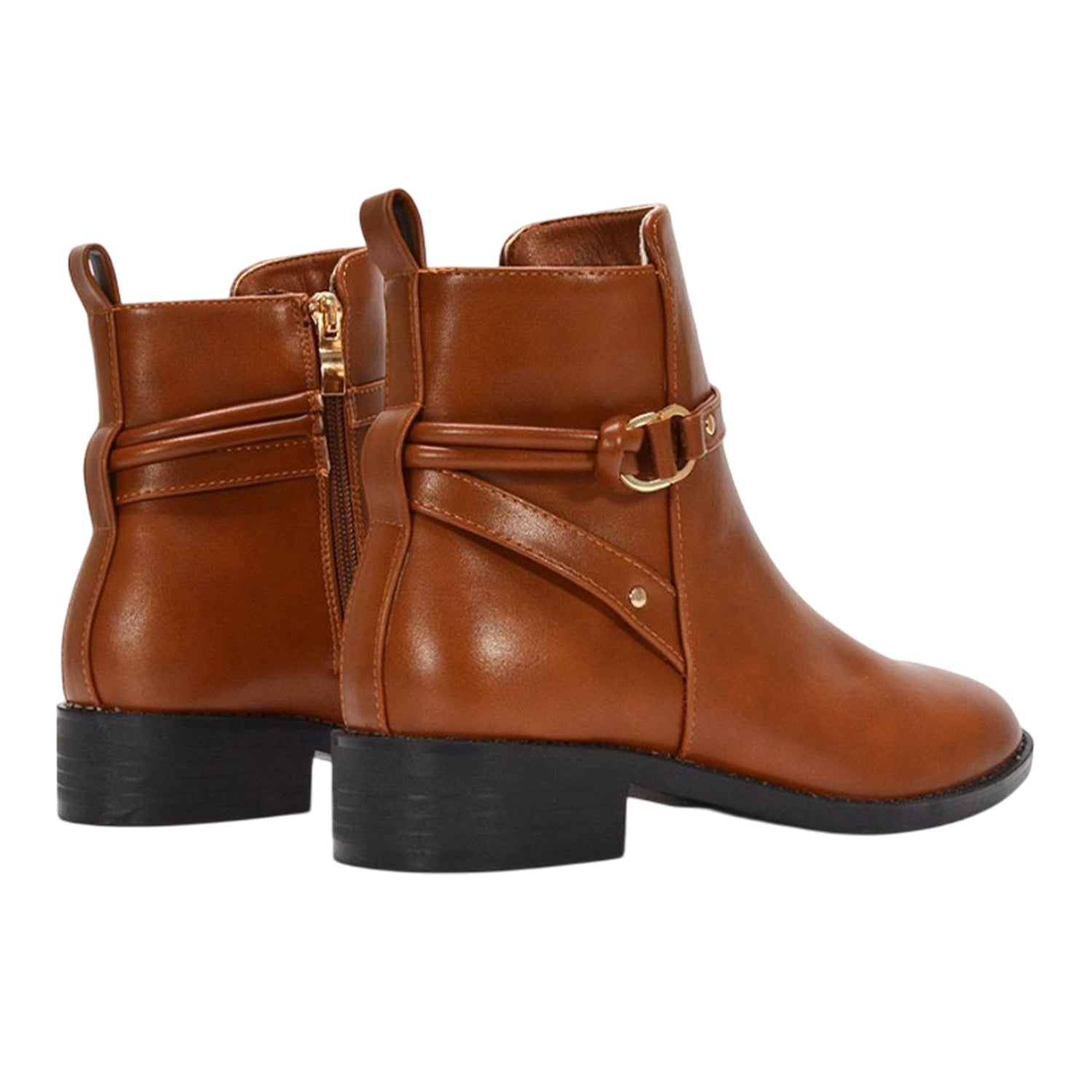 Tan - Back - XY London Womens-Ladies Mollie Low Block Heel Ankle Boots