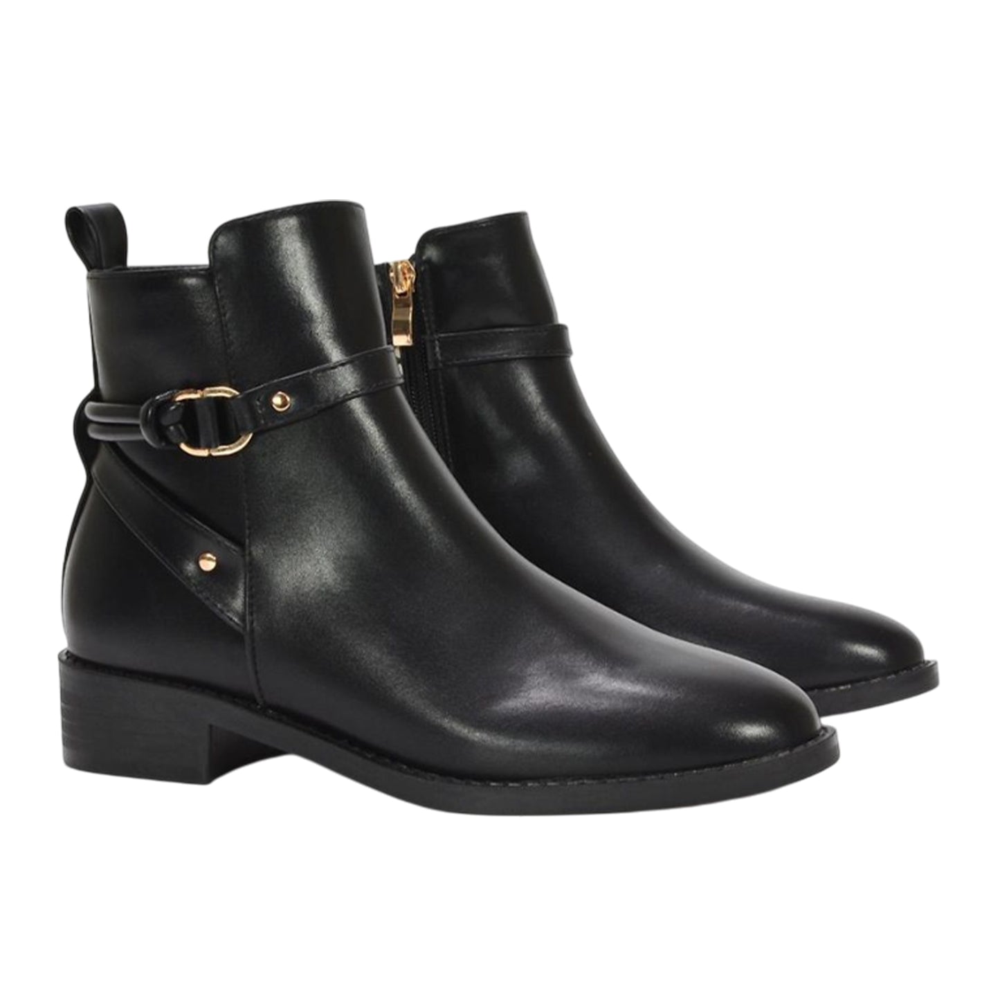 Black - Front - XY London Womens-Ladies Mollie Low Block Heel Ankle Boots