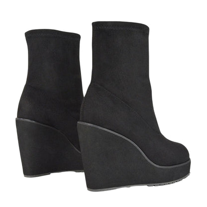 Jet Black - Back - XY London Womens-Ladies Camille Platform Wedge Sock Ankle Boots