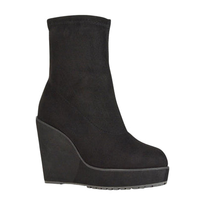 Jet Black - Pack Shot - XY London Womens-Ladies Camille Platform Wedge Sock Ankle Boots