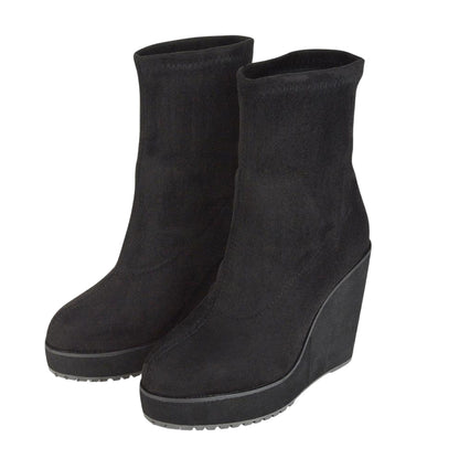 Jet Black - Front - XY London Womens-Ladies Camille Platform Wedge Sock Ankle Boots