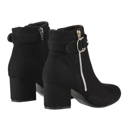 Jet Black - Back - XY London Womens-Ladies Lakesha Mid Block Heel Ankle Boots