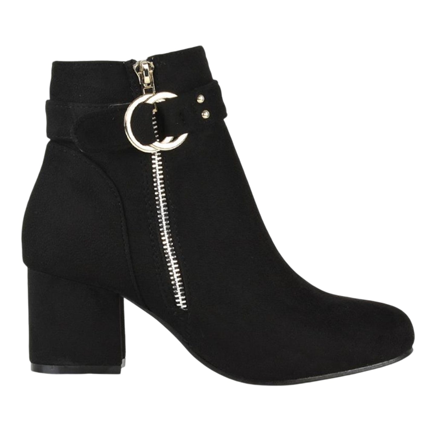 Jet Black - Side - XY London Womens-Ladies Lakesha Mid Block Heel Ankle Boots