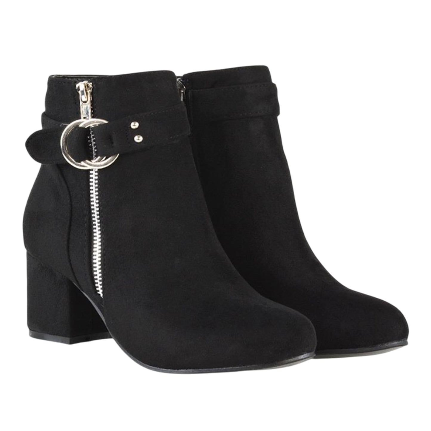 Jet Black - Front - XY London Womens-Ladies Lakesha Mid Block Heel Ankle Boots