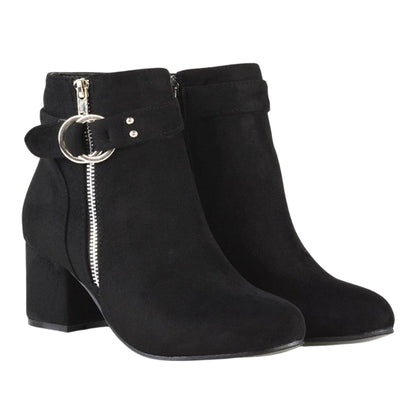 Jet Black - Front - XY London Womens-Ladies Lakesha Mid Block Heel Ankle Boots