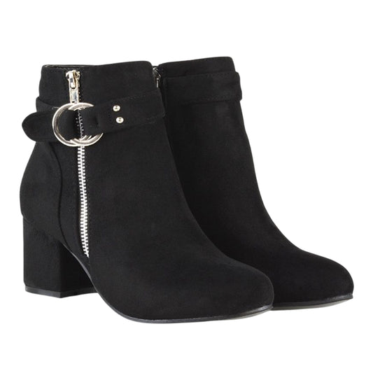 Jet Black - Front - XY London Womens-Ladies Lakesha Mid Block Heel Ankle Boots