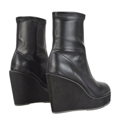 Black - Back - XY London Womens-Ladies Camille Platform Wedge Sock Ankle Boots