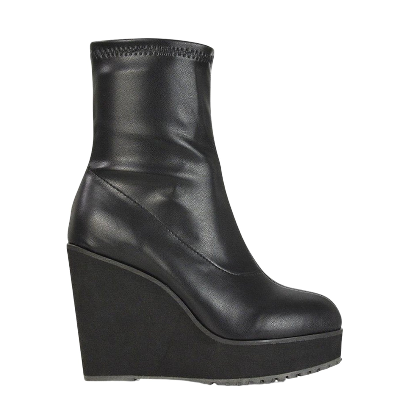 Black - Side - XY London Womens-Ladies Camille Platform Wedge Sock Ankle Boots