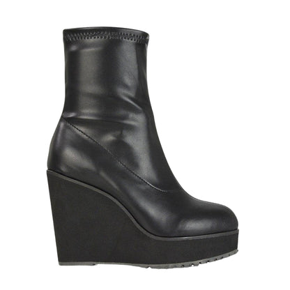 Black - Side - XY London Womens-Ladies Camille Platform Wedge Sock Ankle Boots