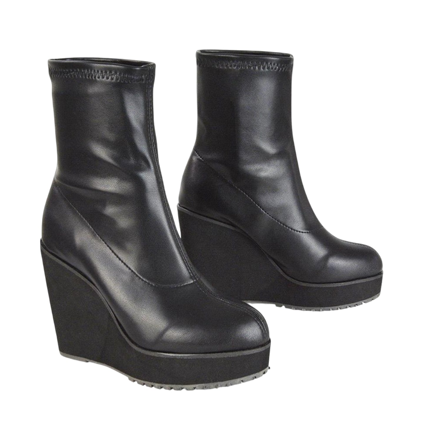 Black - Lifestyle - XY London Womens-Ladies Camille Platform Wedge Sock Ankle Boots