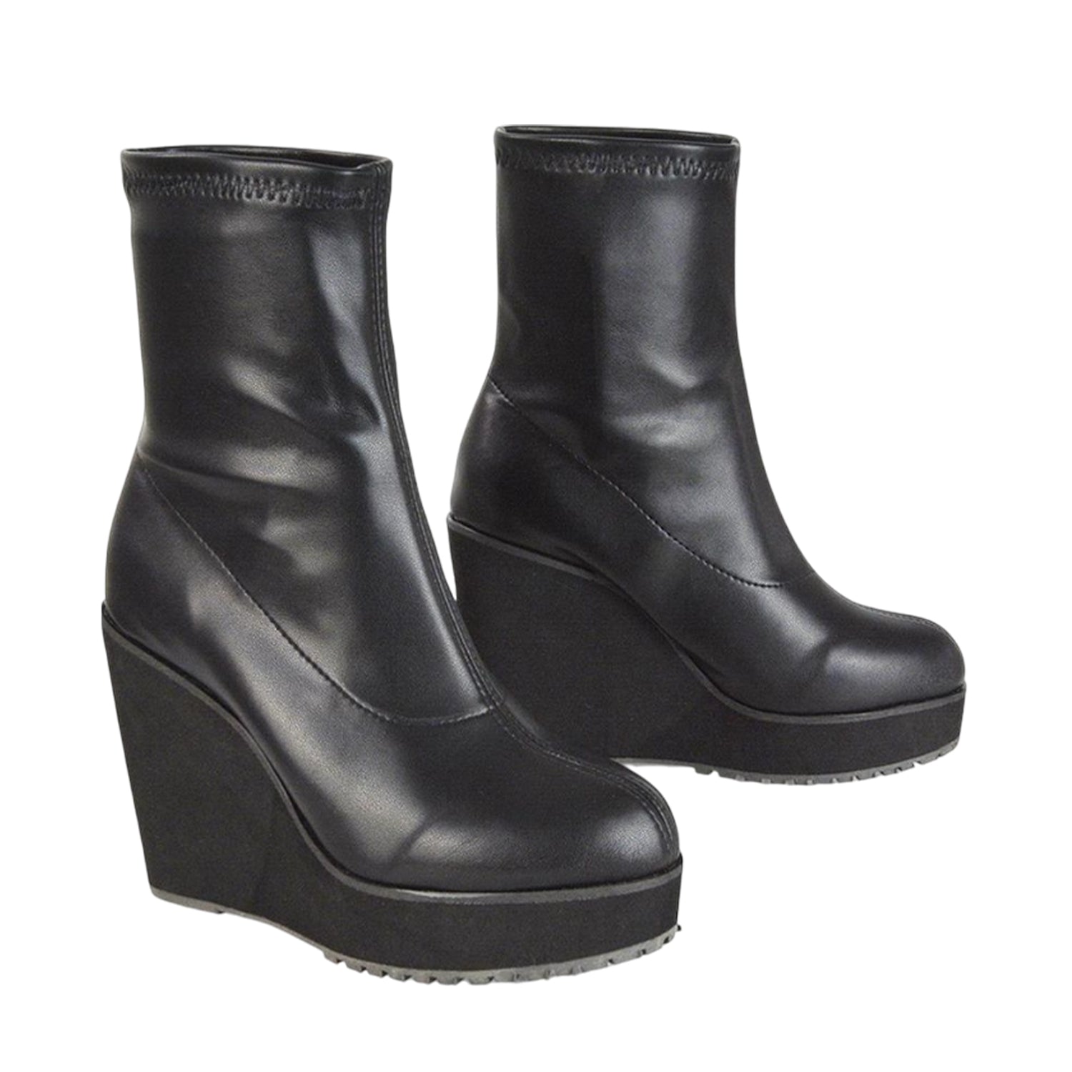 Black - Lifestyle - XY London Womens-Ladies Camille Platform Wedge Sock Ankle Boots