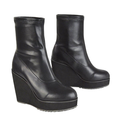 Black - Lifestyle - XY London Womens-Ladies Camille Platform Wedge Sock Ankle Boots