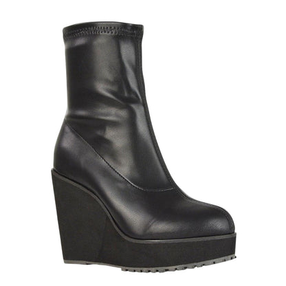 Black - Pack Shot - XY London Womens-Ladies Camille Platform Wedge Sock Ankle Boots