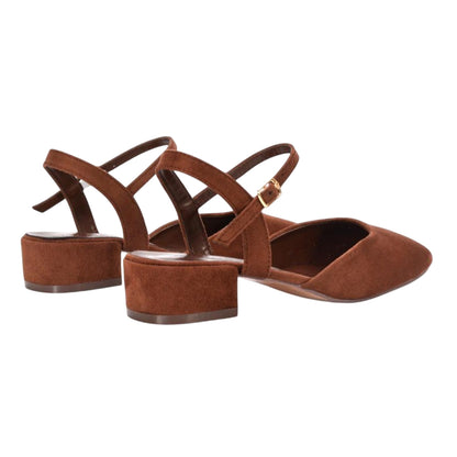 Brown - Back - XY London Womens-Ladies Hilary Strappy Low Heel Court Shoes