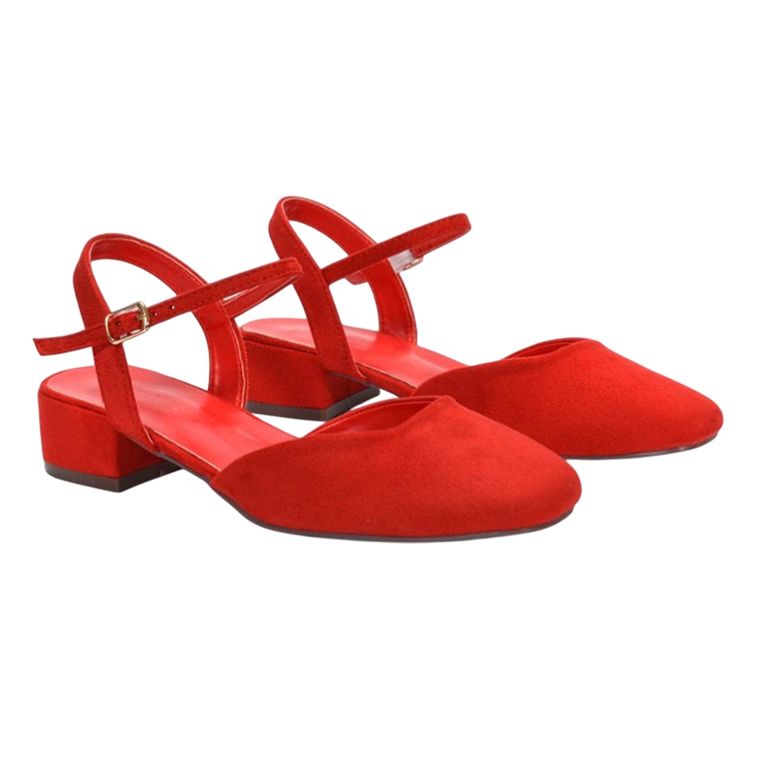 Red - Front - XY London Womens-Ladies Hilary Strappy Low Heel Court Shoes