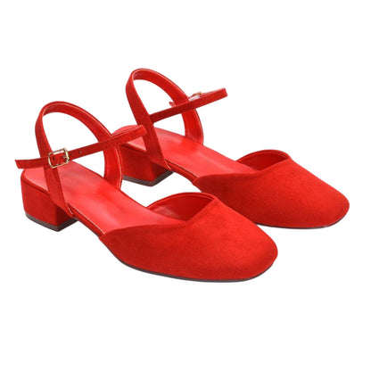 Red - Pack Shot - XY London Womens-Ladies Hilary Strappy Low Heel Court Shoes