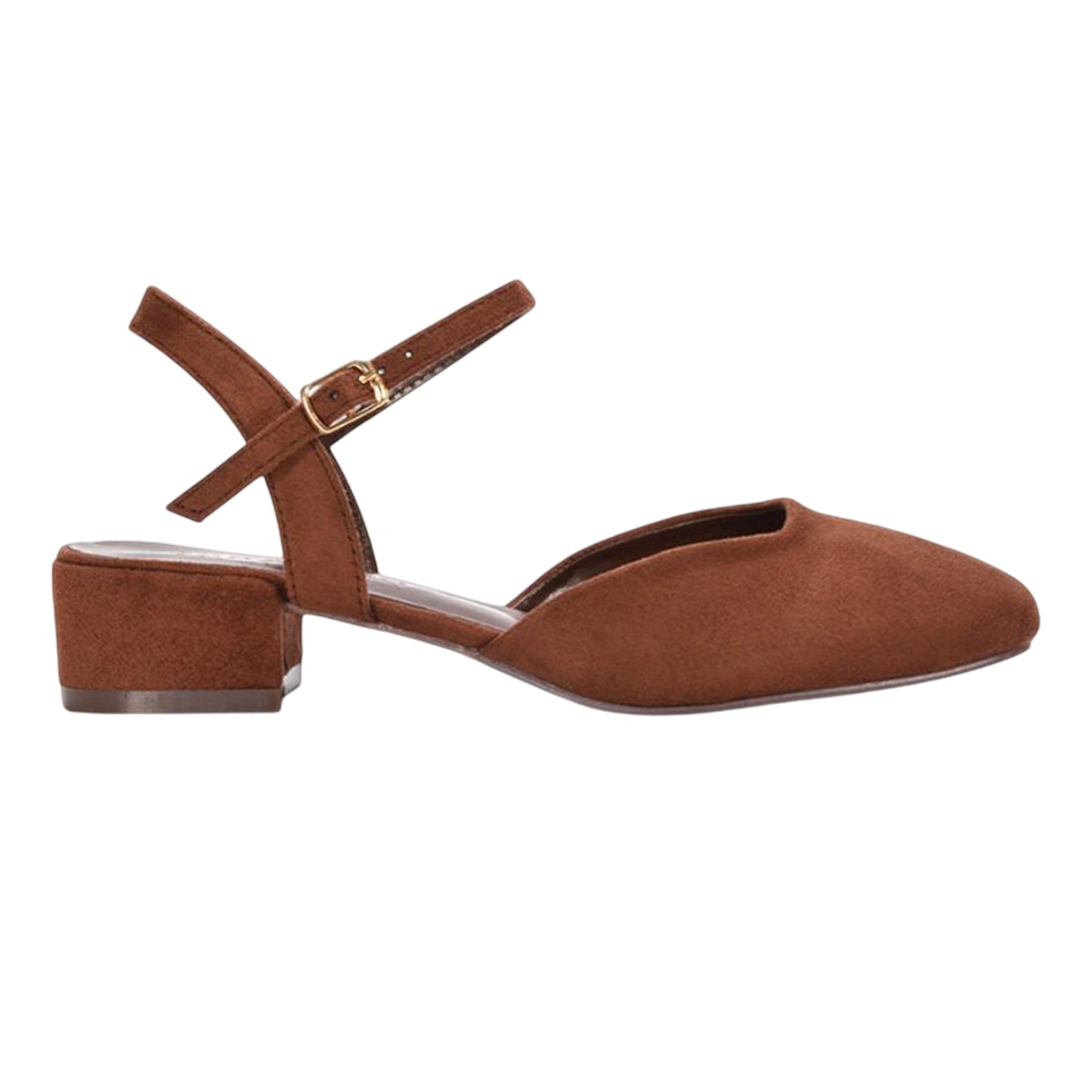 Brown - Side - XY London Womens-Ladies Hilary Strappy Low Heel Court Shoes