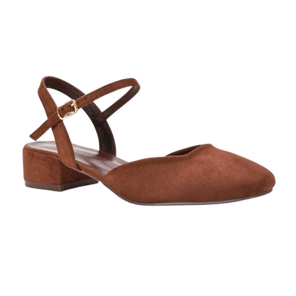 Brown - Pack Shot - XY London Womens-Ladies Hilary Strappy Low Heel Court Shoes
