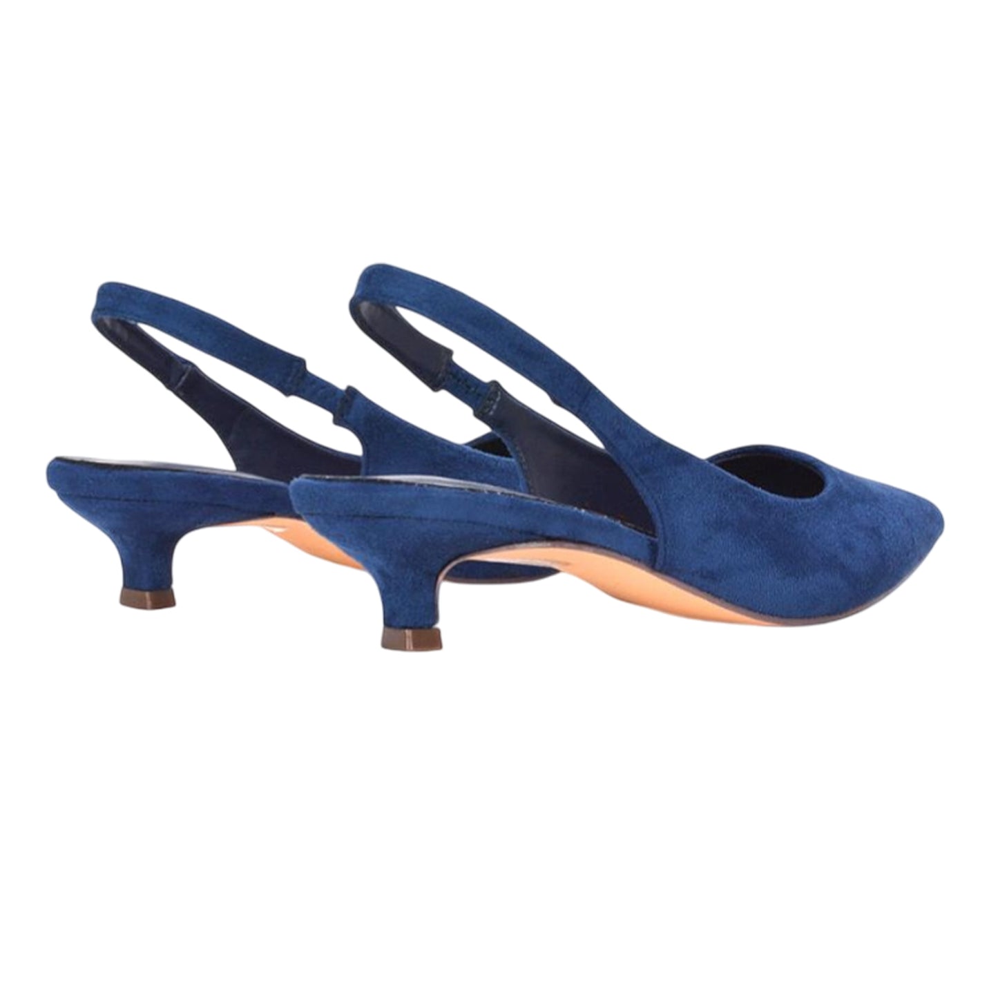 Navy - Back - XY London Womens-Ladies Leila Sling Back Low Kitten Heel Court Shoes