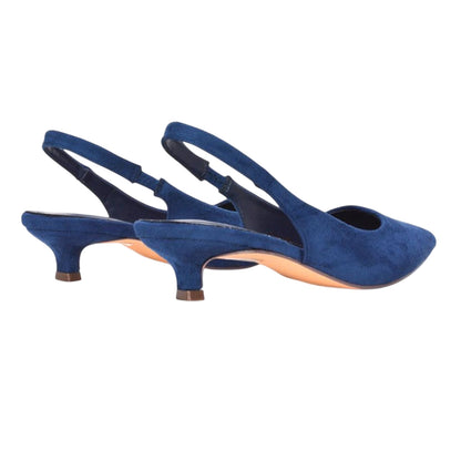 Navy - Back - XY London Womens-Ladies Leila Sling Back Low Kitten Heel Court Shoes