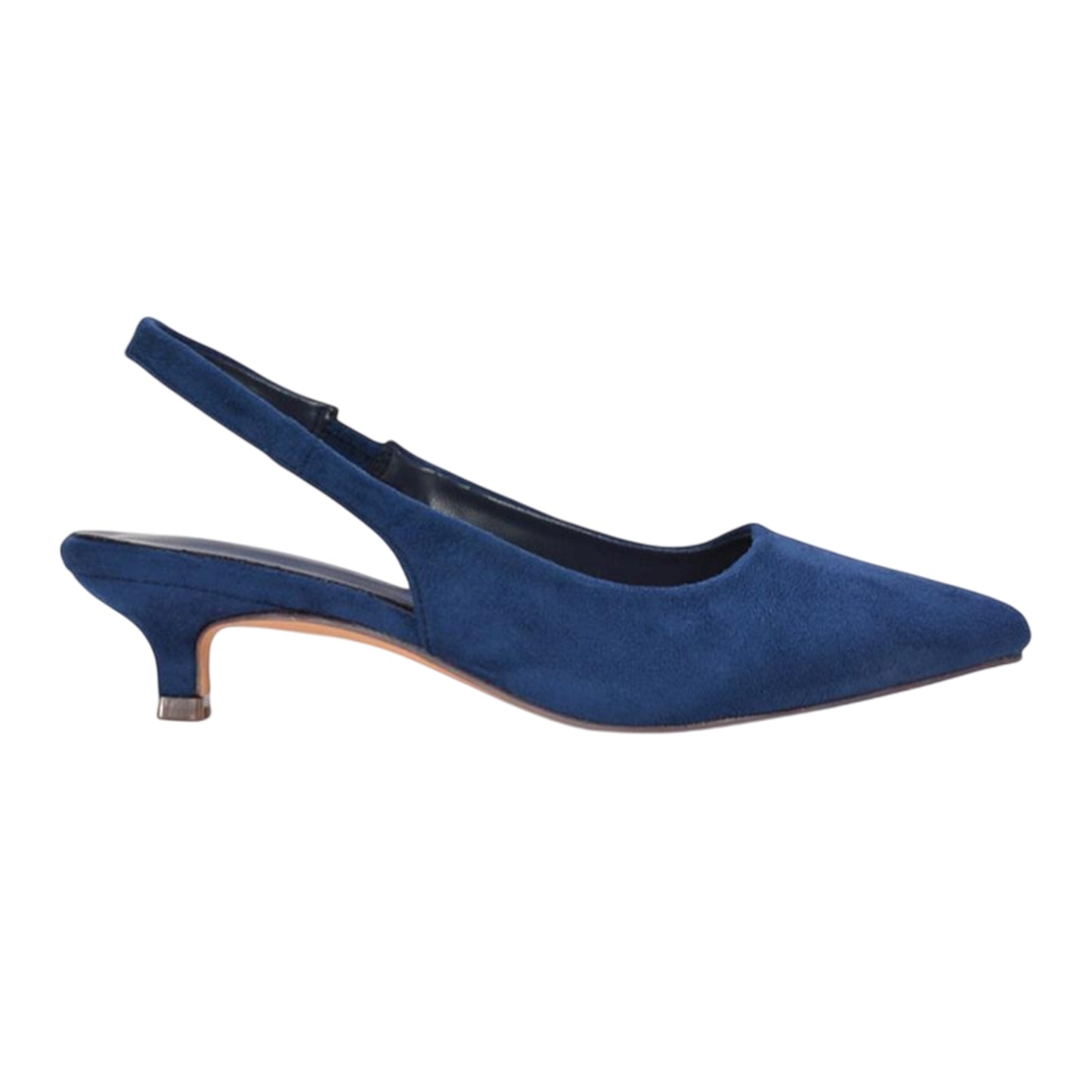 Navy - Side - XY London Womens-Ladies Leila Sling Back Low Kitten Heel Court Shoes