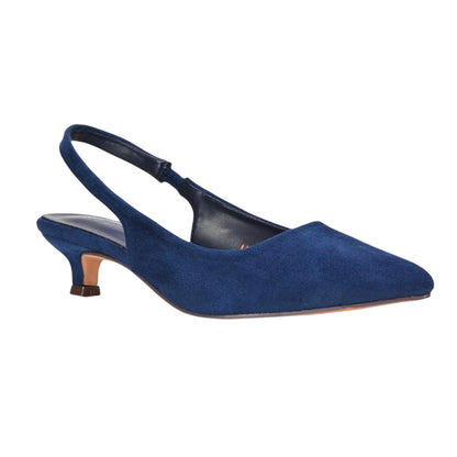 Navy - Lifestyle - XY London Womens-Ladies Leila Sling Back Low Kitten Heel Court Shoes