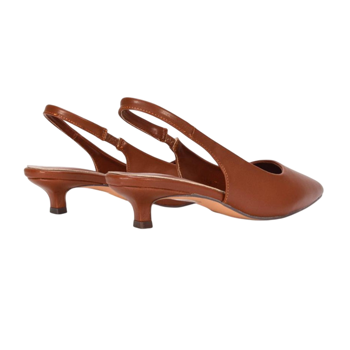 Brown - Back - XY London Womens-Ladies Leila Sling Back Low Kitten Heel Court Shoes