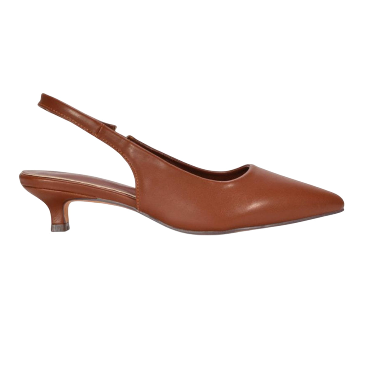 Brown - Side - XY London Womens-Ladies Leila Sling Back Low Kitten Heel Court Shoes