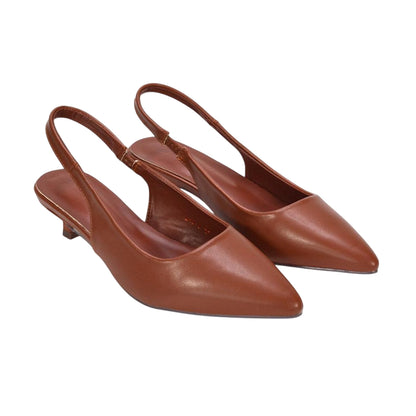 Brown - Pack Shot - XY London Womens-Ladies Leila Sling Back Low Kitten Heel Court Shoes