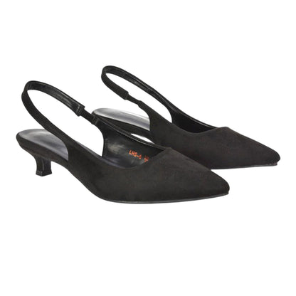 Jet Black - Front - XY London Womens-Ladies Leila Sling Back Low Kitten Heel Court Shoes